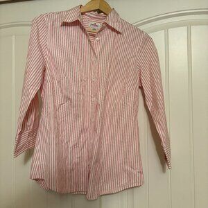 J. Crew Haberdashery Button Up Shirt Medium White Pink Striped Collared Cotton